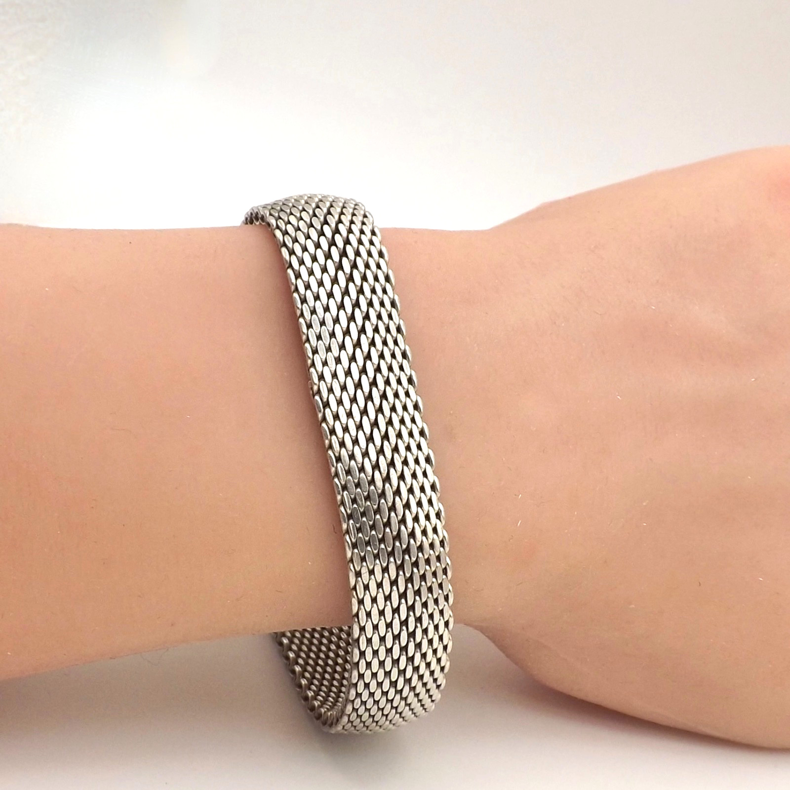 Sterling Silver Woven Mesh Somerset Bangle Bracelet Slip On 40gr Vintage 7.5in