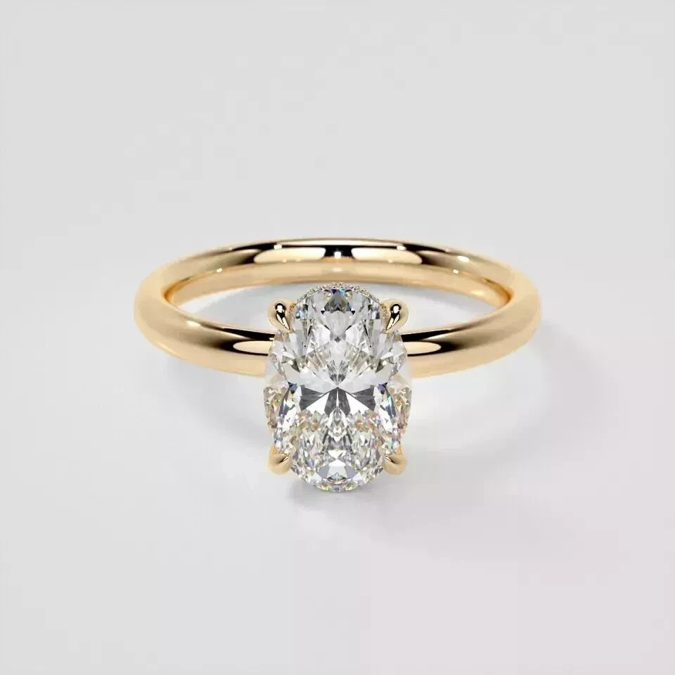 14k Yellow Gold Diamond Ring 2.15 Ct Oval Cut Lab Grown IGI Certified VVS E F