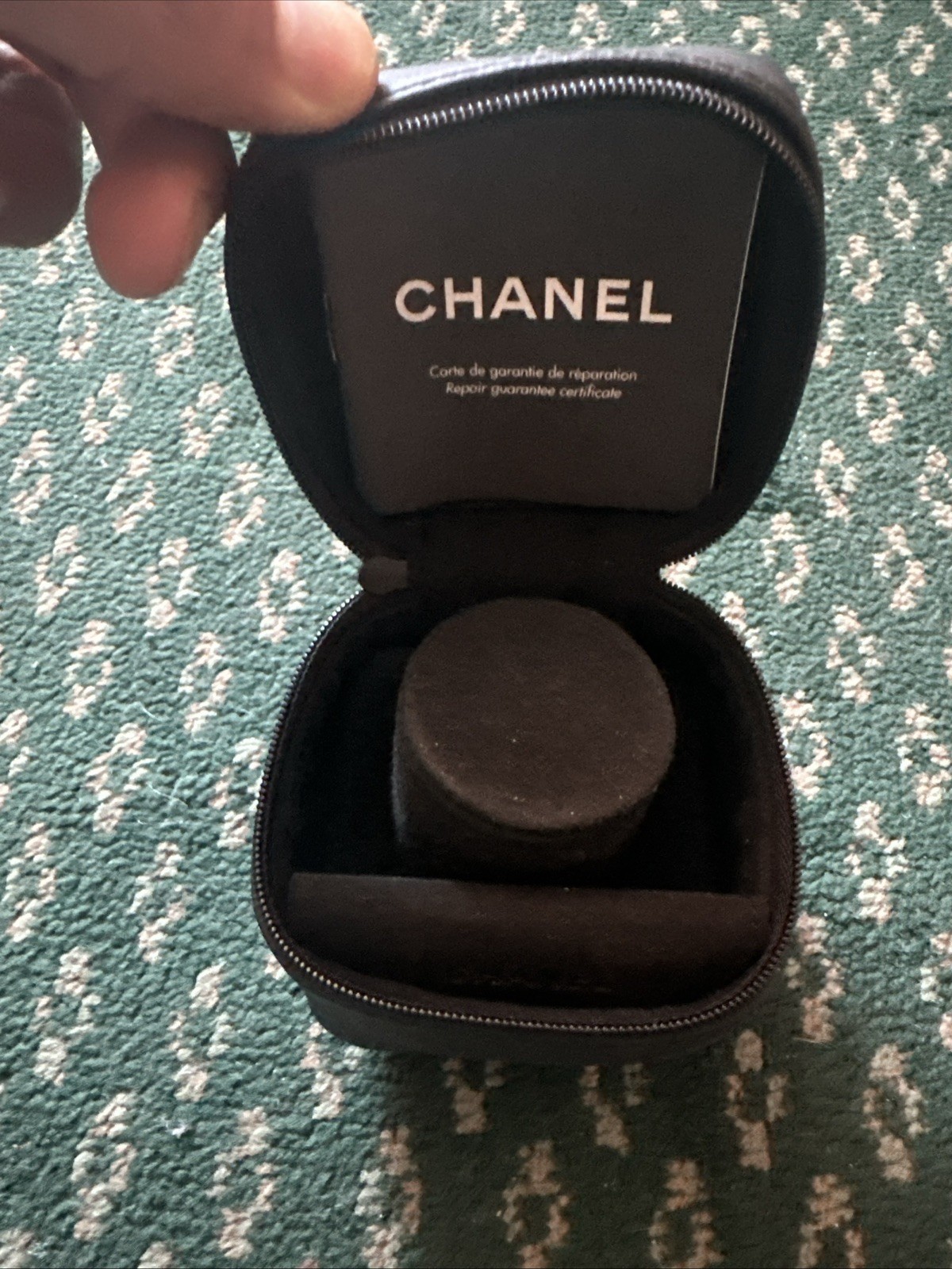 CHANEL Travel Watch Case Jewelry Box Black Zip Pouch Organizer Cushion