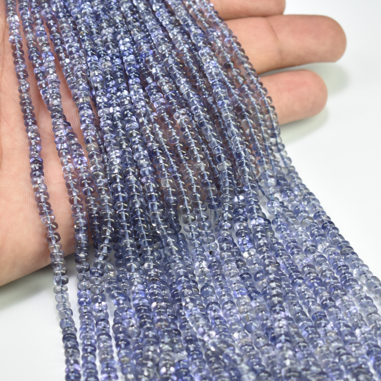16″ Iolite Smooth Rondelle Gemstone Beads 2.5-4.5mm, Natural Iolite Plain Beads
