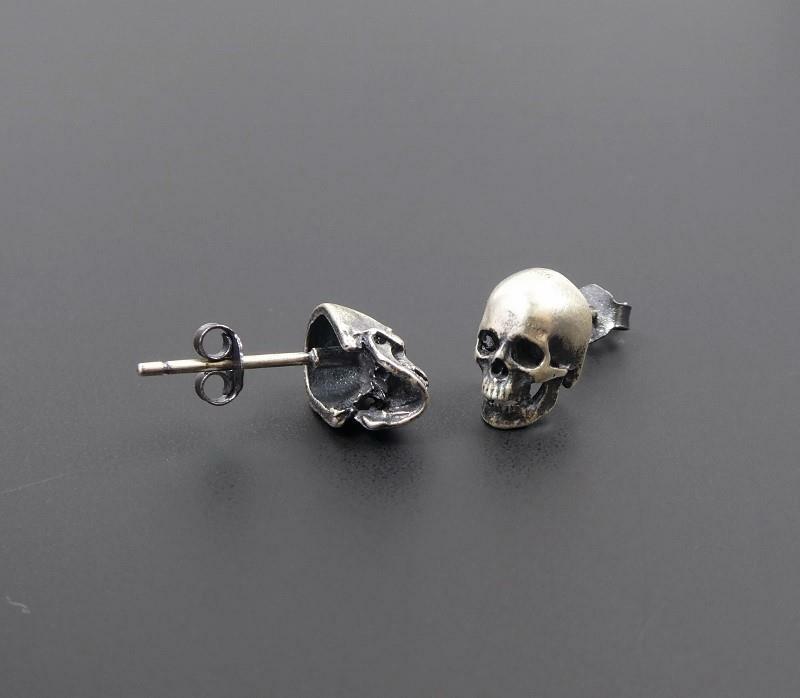 Matte 925 Sterling Silver Skull Tiny Small Stud Post Earrings Lightweight Gothic