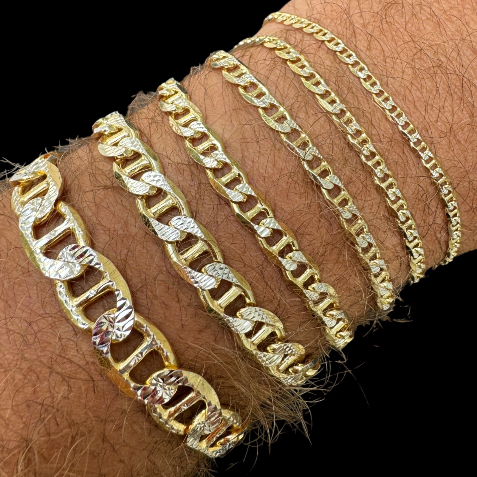925 Sterling Silver 14k Gold Plated Two Tone Diamond Cut Mariner Link Bracelet