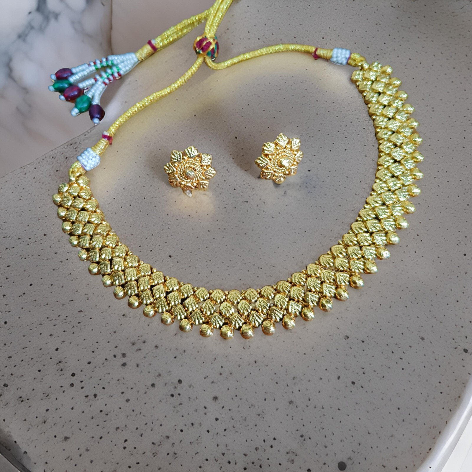 22K Gold Plated Bollywood Indian Wedding Necklace Earrings Beautiful Jewelry Set