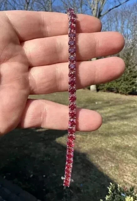 10Ct Round Cut Pink Sapphire Tennis Lab Created Bracelet 14K White Gold Plated