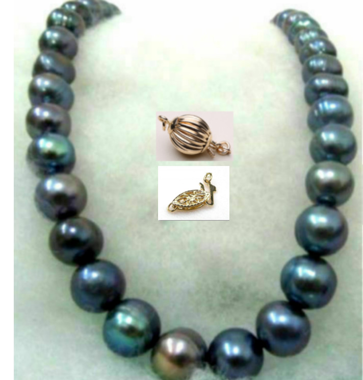 AAA++ 12MM TAHITIAN SOUTH SEAS BLACK BAROQUE PEARL NECKLACE 18 INCH 14K GOLD