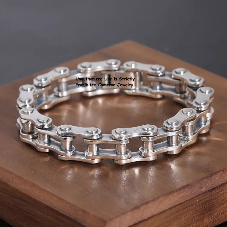 S925 Sterling Silver Bicycle Chain Link Bracelet for Men47-48g 7.9inch