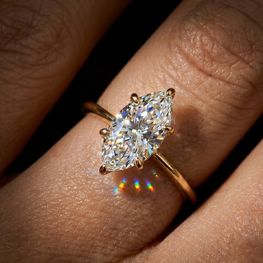 Moissanite Engagement Ring 3CT Marquise 14K Gold Plated Adjustable D-Color VVS