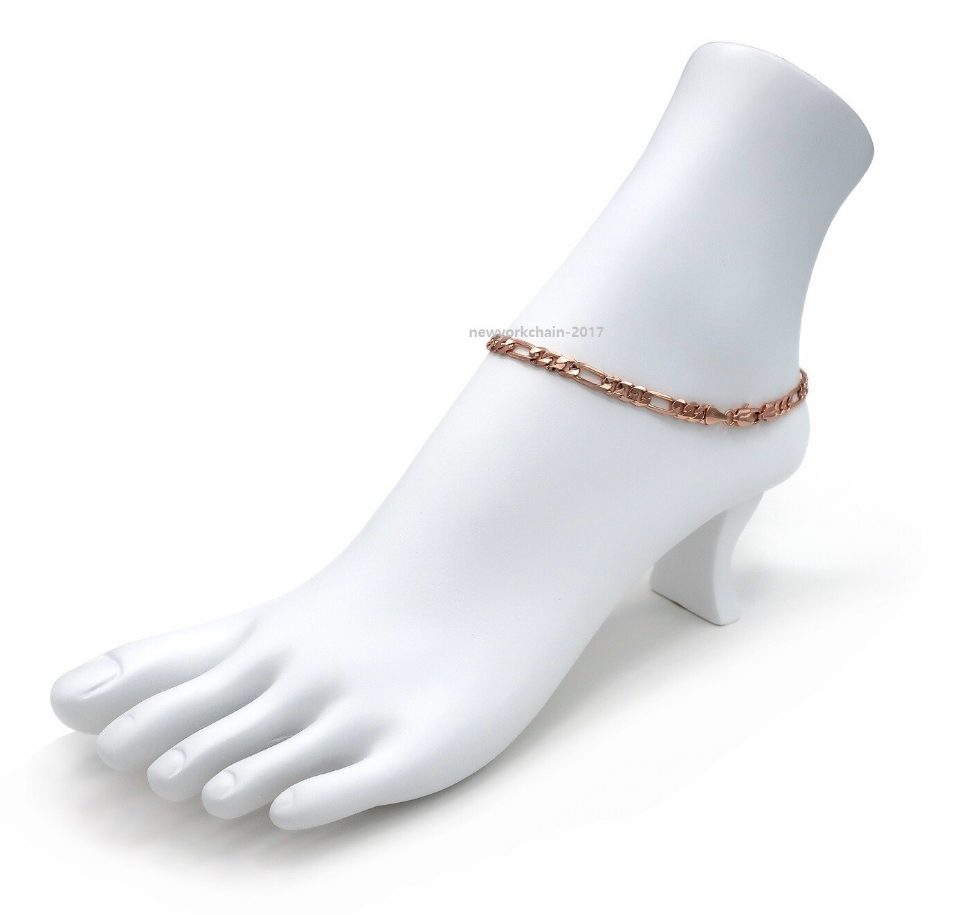 5mm Italian Figaro Link Chain Anklet 10″ Ankle Bracelet 14K Pink Gold Plated