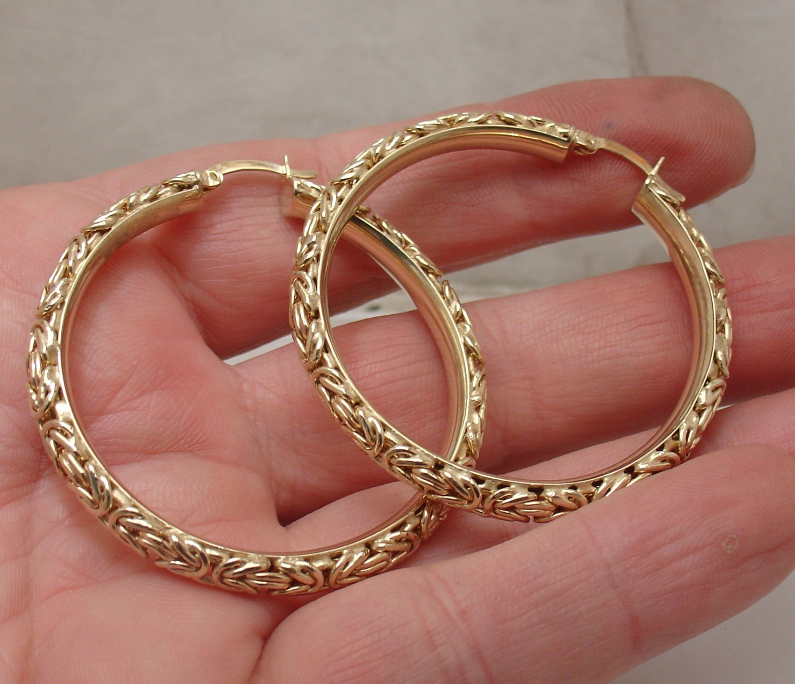 Technibond Framed Byzantine Chain Hoop Earrings 14K Yellow Gold Plated Silver