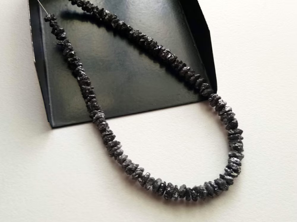 5mm Black Rough Diamond Beads, Black Raw Diamond Beads, 0.5mm Drilled Hole Black
