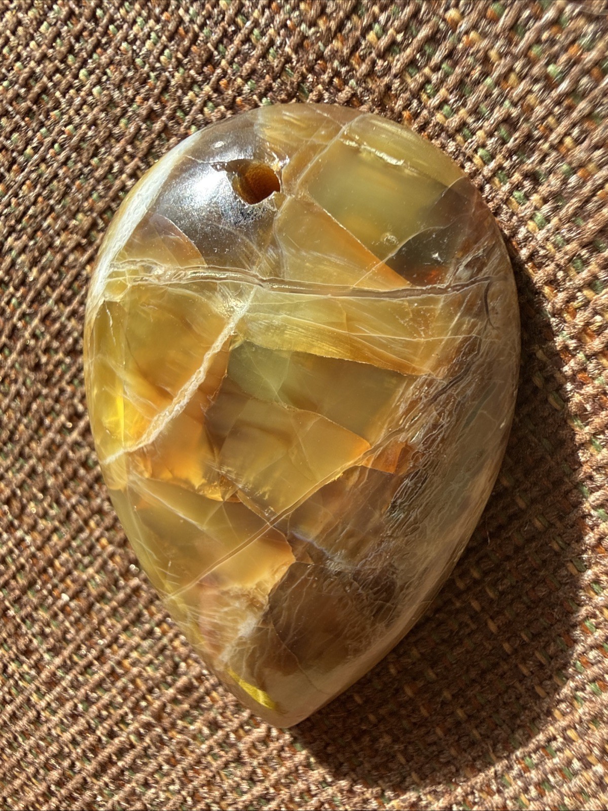 Natural Chrysoberyl Chatoyant Variation Crystal Pendant Tan Teardrop Shape