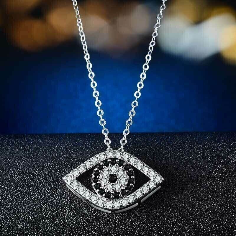 2.00Ct Round Cut Diamond Eye Shape Pendant With Free Chain 14K White Gold Finish