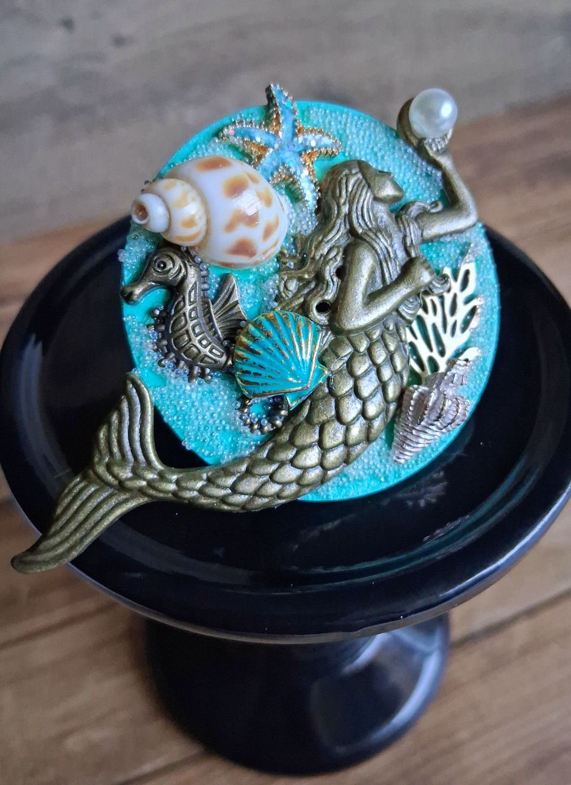 Handmade Mermaid Sea Ocean Shells Charms Whimsical Fashion Art Pin Brooch