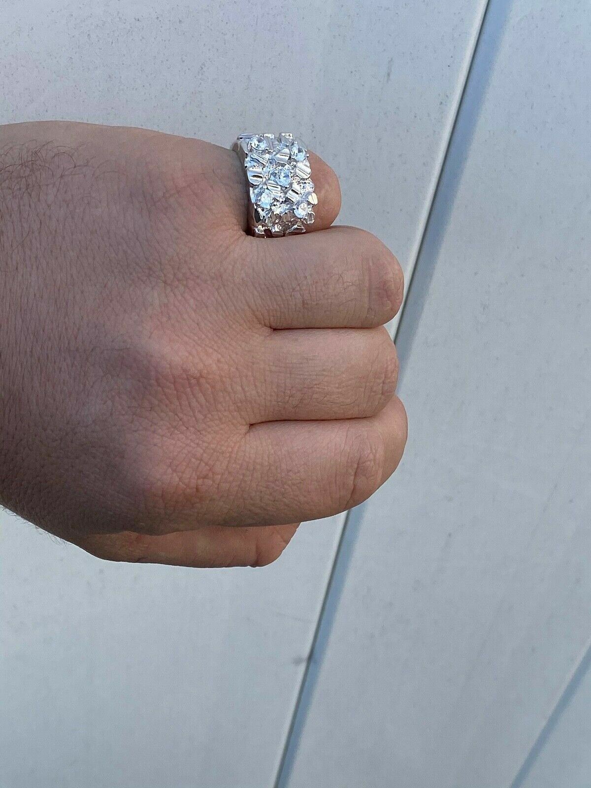 Mens REAL Solid 925 Sterling Silver Iced Nugget Ring Hip Hop CZ