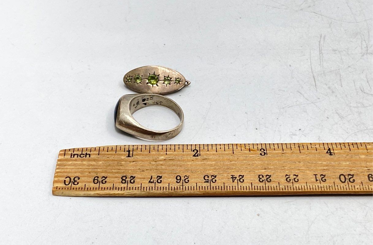 Sterling Silver 925 Black Onyx Ring & Jani Diaz Nepal Peridot Brooch Set 15.4g