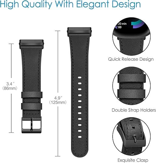Genuine Leather Watch Band For Fitbit Versa 4 3 /Sense 2 1 Replacement Band