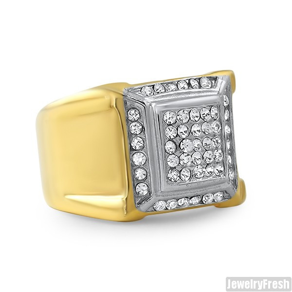 14K Gold IP Czech Crystal Classic Mens Small Pinky Ring