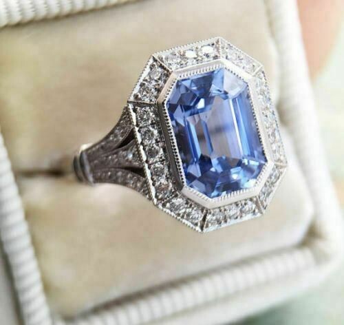 2.50 Ct Emerald Solitaire Simulated Tanzanite Wedding Ring 14K White Gold Plated