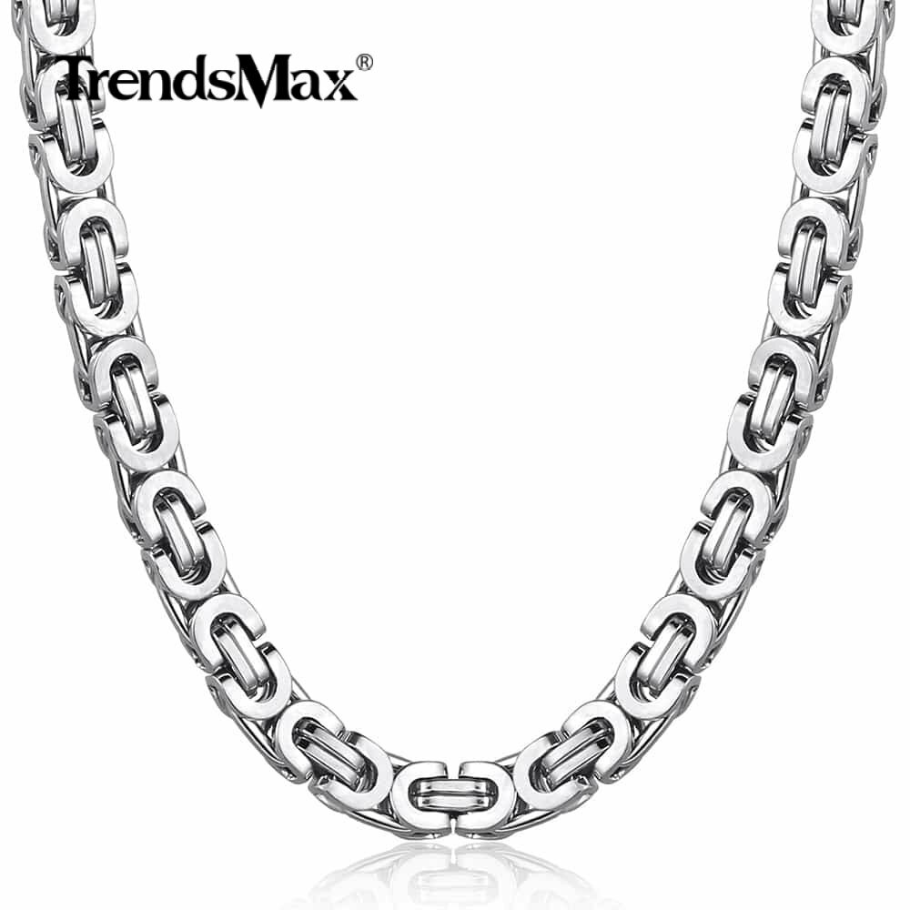 6mm Stainless Steel Flat Byzantine Link Necklace Mens Punk Chain Jewelry 18-24″