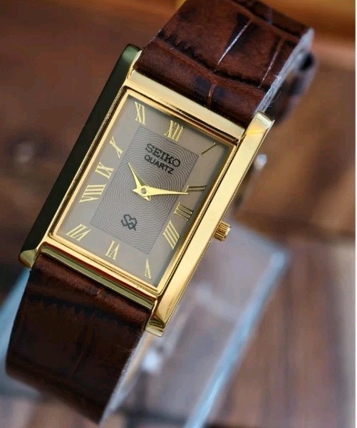 Vintage Seiko Slim Tank Mens Wristwatch With Rare Gray Face Japanese 90s Watch