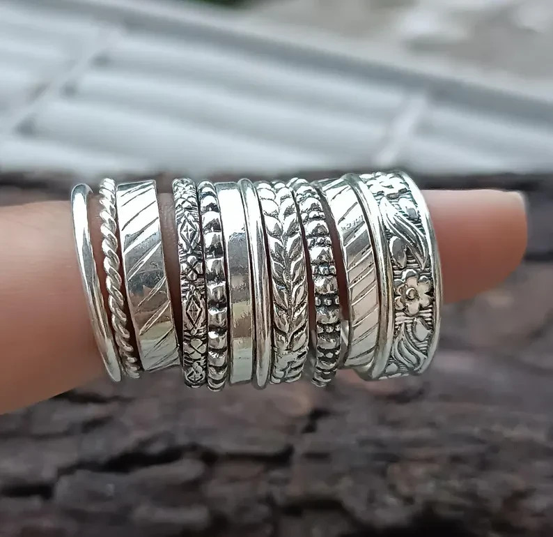 Minimalist Silver Ring, 11Set Of Stacking rings, sterling silver rings All size