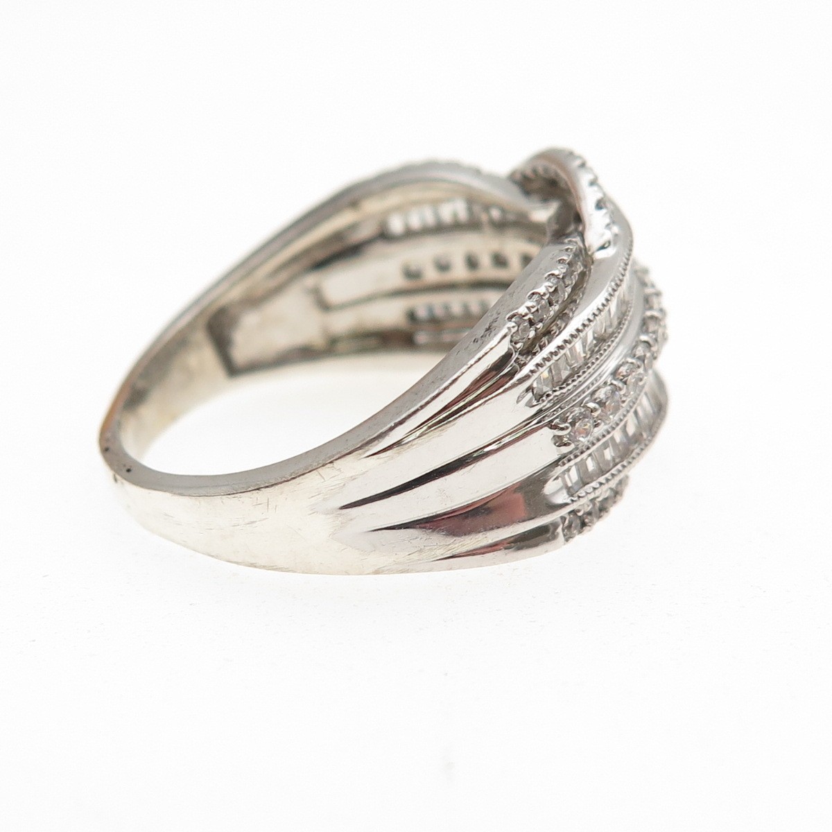 925 Sterling Silver Round & Tapered Baguette-Cut C Z Ring Size 8.75
