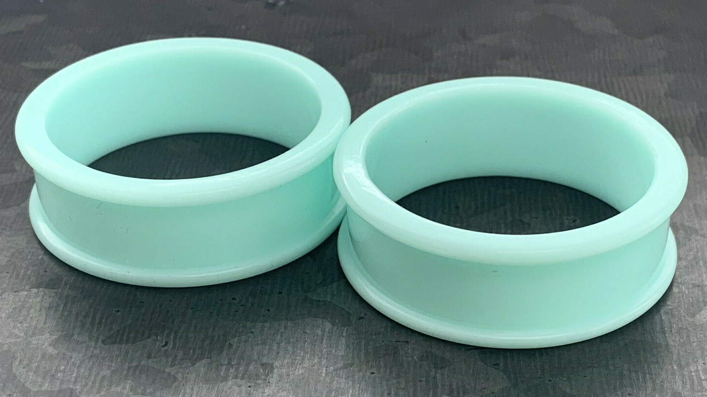 PAIR Teal Solid Silicone Tunnels Double Flare Plugs Earlets Gauges up to 2 inch!