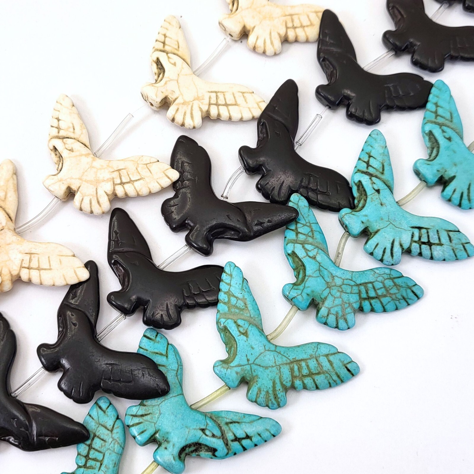 Eagle Stone Pendant Bead Curved Double Side Turquoise Howlite 50mm 13pcs