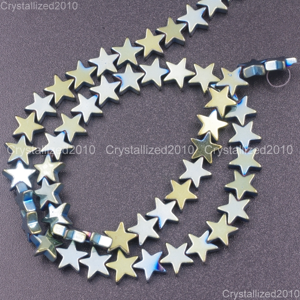 2 Strands Natural Hematite Gemstone Flat Star Beads 6mm 8mm 10mm Silver Gold 16″