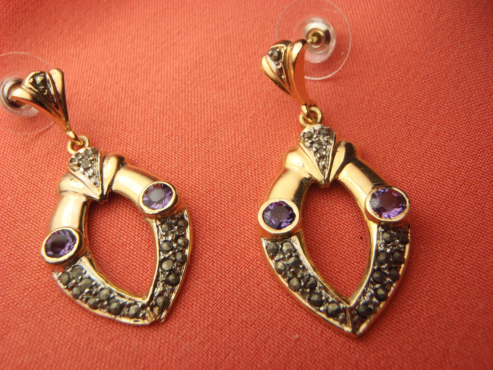 BEAUTIFUL Sterling Silver Marcasite & Purple Stone Earrings 7.7 Gram Lot 8018