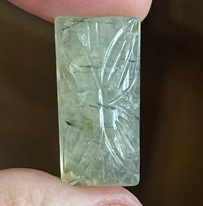 26.3×13.2×7.6mm Carved Rectangle Pale Green Prehnite Cabochon Loose Stone