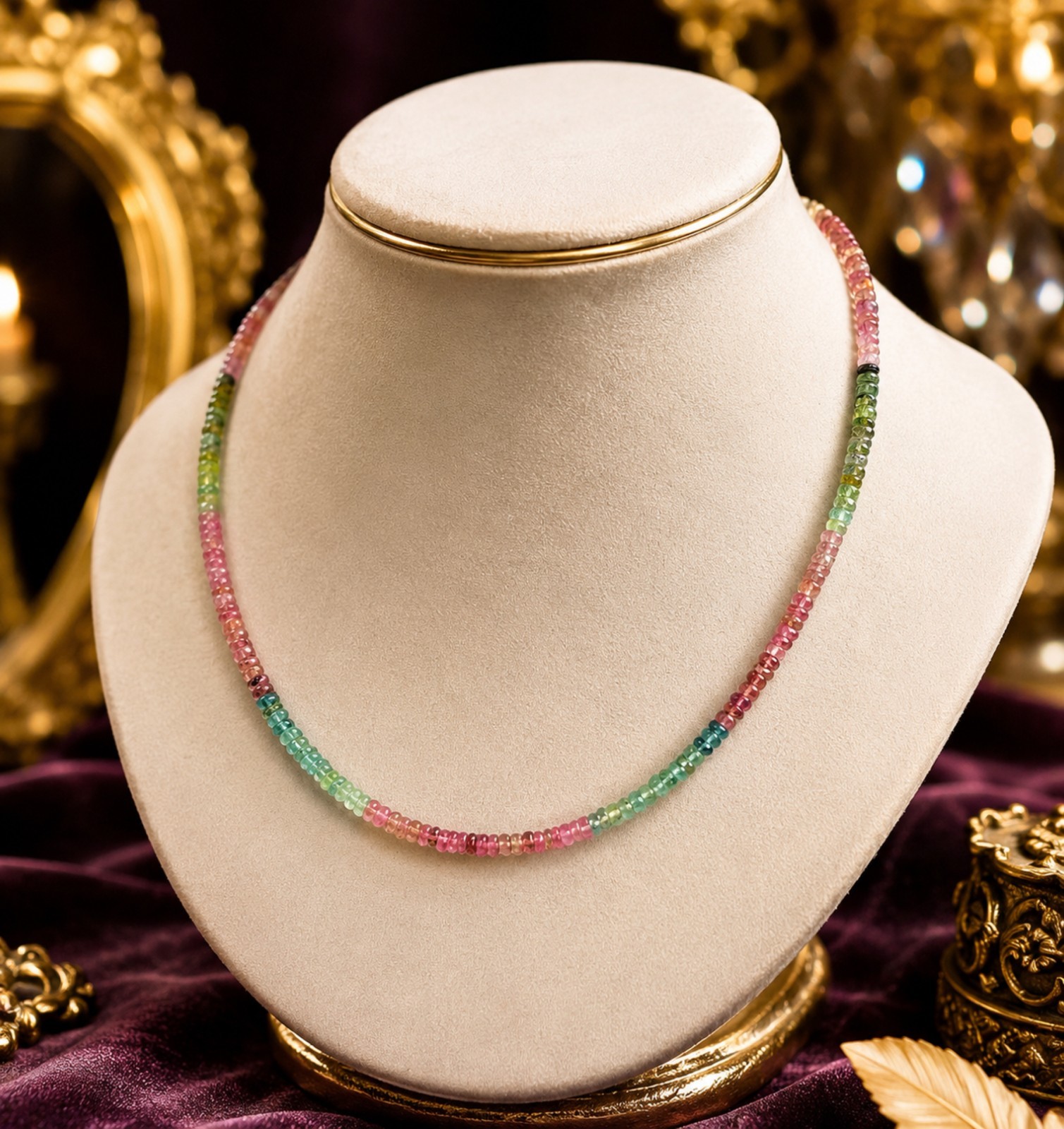 AAA Natural Multi Tourmaline Smooth Necklace, 4-4.5 mm Tourmaline Gemstone Beads