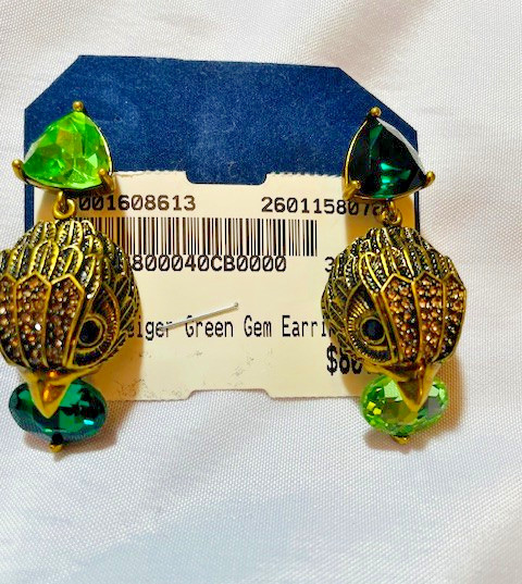 Kurt Geiger London Eagle Double Green Crystal Stud Dangle Earrings, GUC