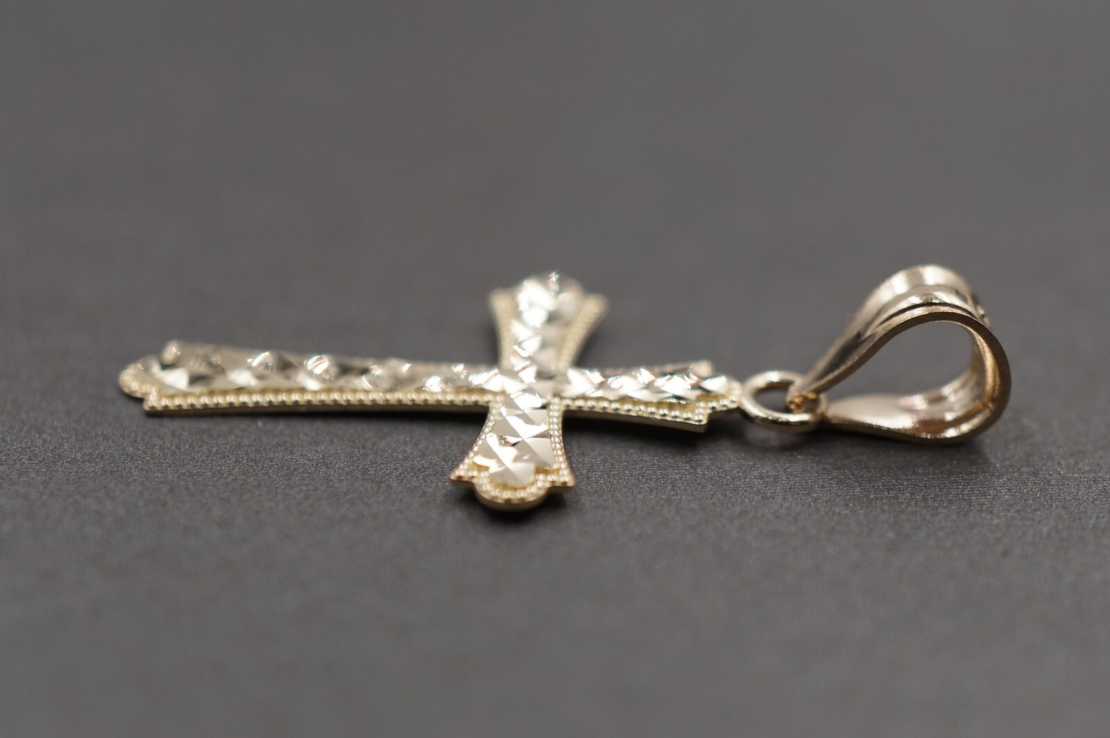 10K Solid Yellow Gold 1.15″ Diamond Cut Light Crucifix Cross Charm Pendant.