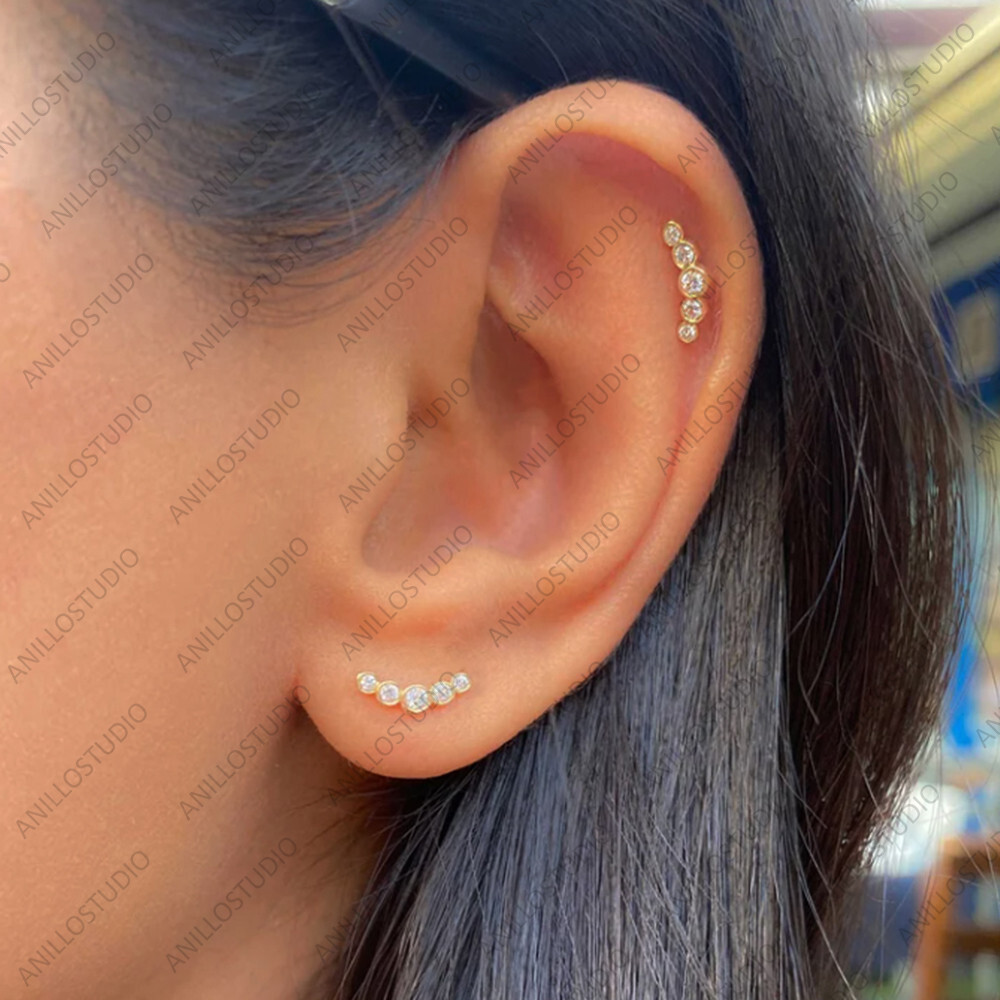 Natural Diamond Cartilage Tiny Earring Helix, Conch, Earlobe Piercing 14k Gold