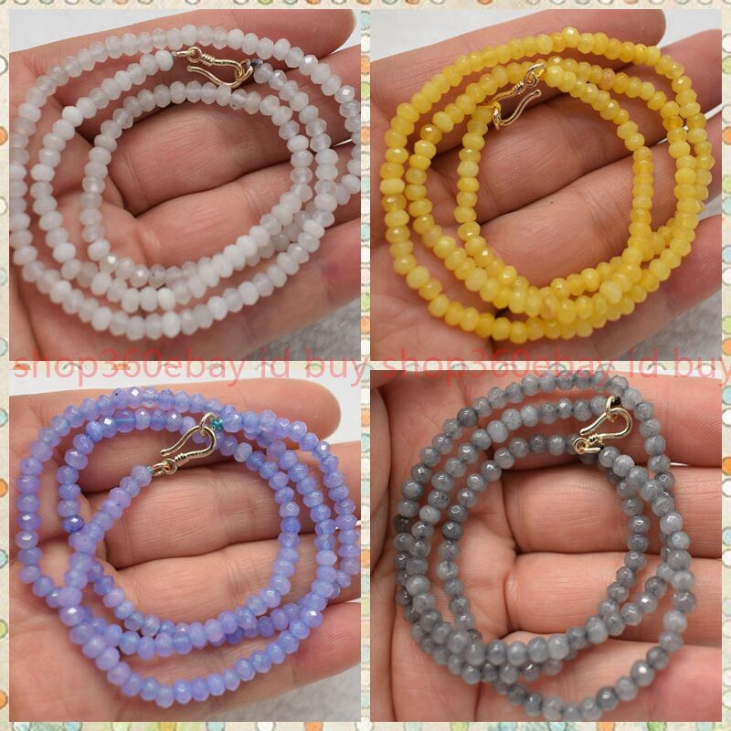 Natural Faceted 2x4mm Multicolor Jade Rondelle Gemstone Beaded Necklace 16-28in