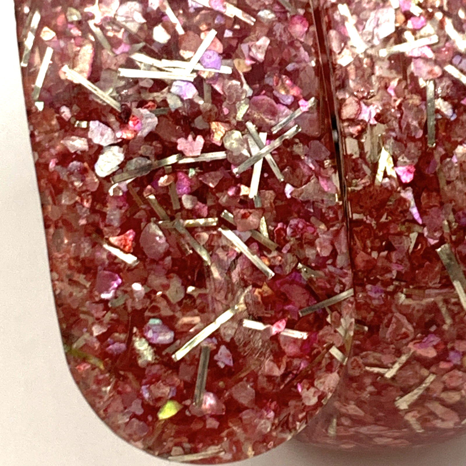 VTG Silver & Pink Glitter Confetti Lucite Clamper Hinged Wide Bangle Bracelet