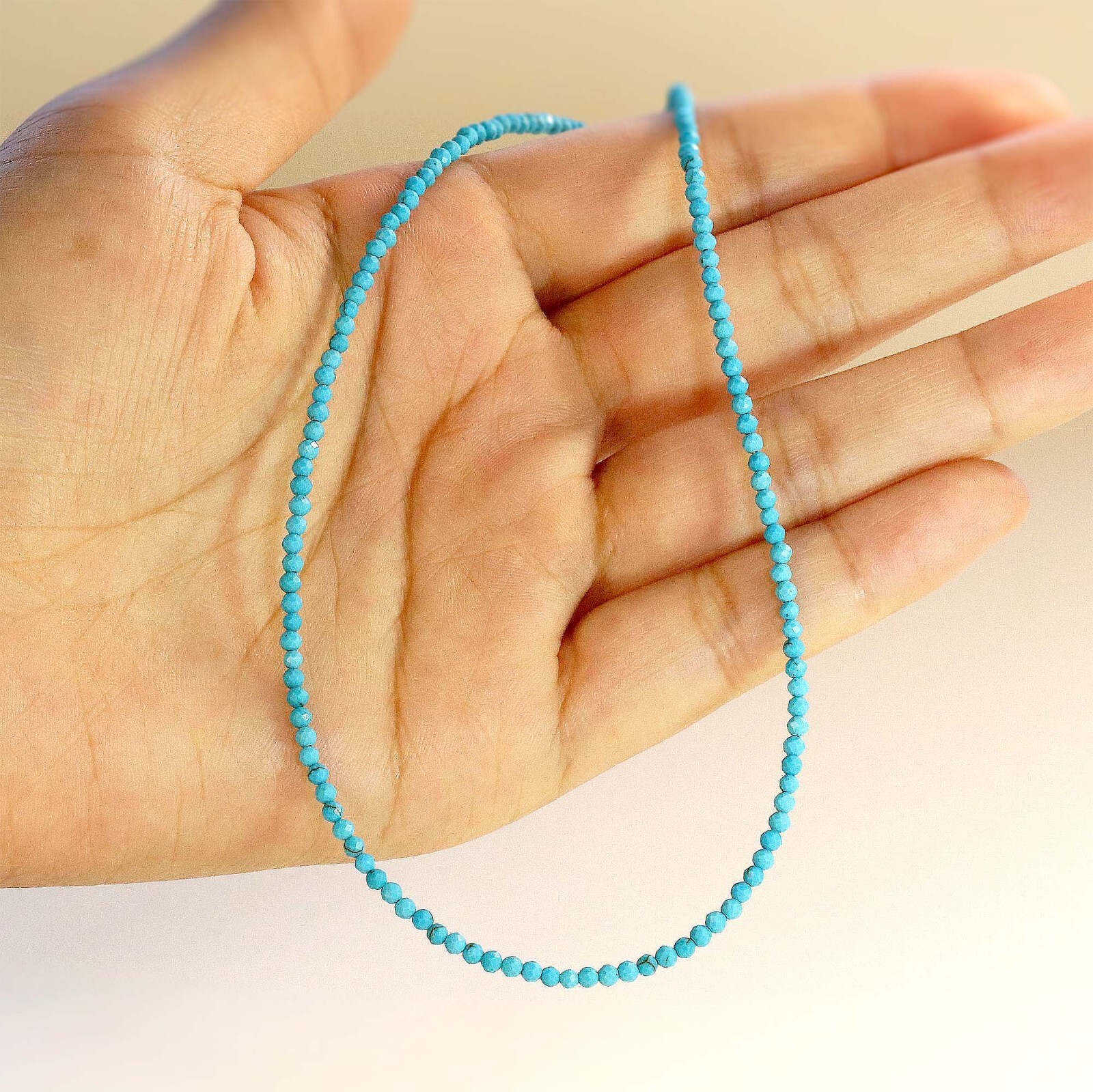 Tiny Turquoise Faceted Beaded Choker, 2mm Blue Natural Gemstone Beaded Necklace