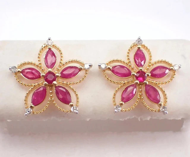 2Ct Marquise Lab-Created Red Ruby Push Back Stud Earrings 14K Yellow Gold Plated