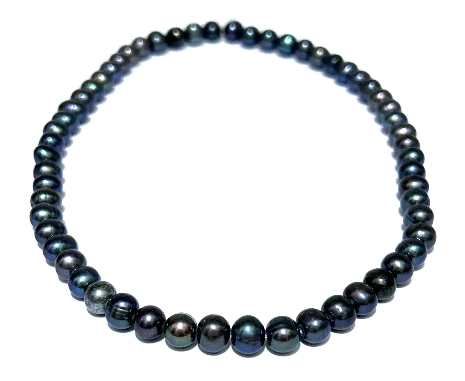 Oval Round 7 – 7.5mm Peacock Blue FW Cultured Pearl 16″ Strand – 18″ Necklace