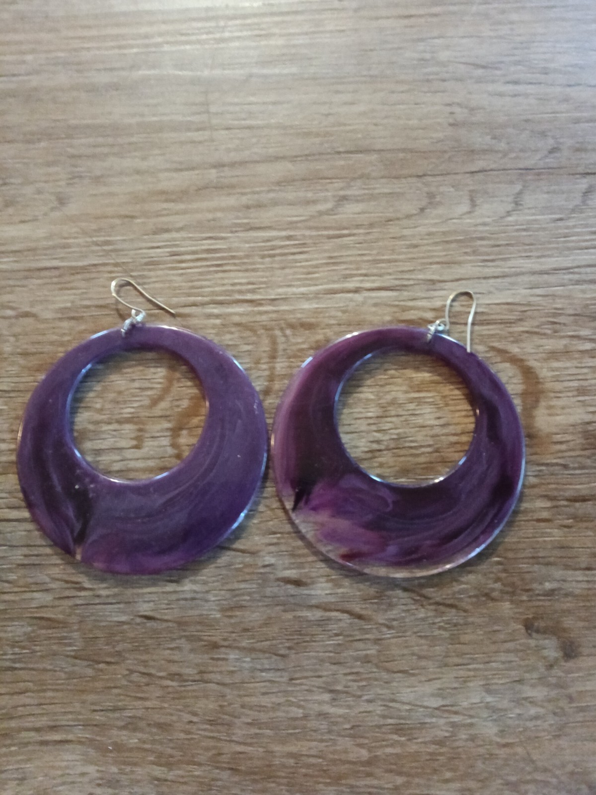 Large 3inch Dangle Drop Hoop Earrings Purple Marble Affect Acrylic Resin Jewelry