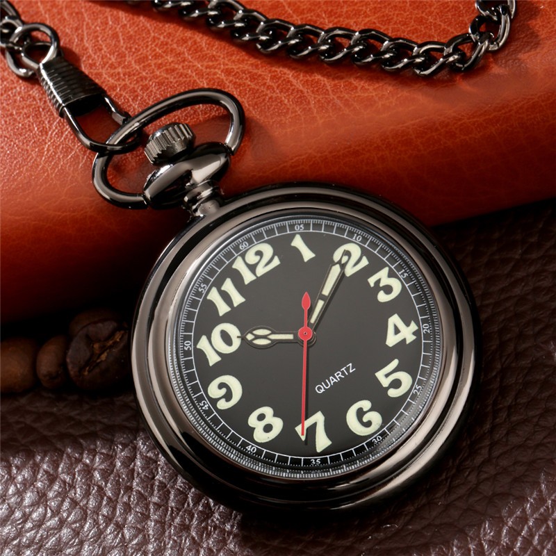 Open Face Quartz Pocket Watch with Luminous Hands & Numbers Easy Night Reading
