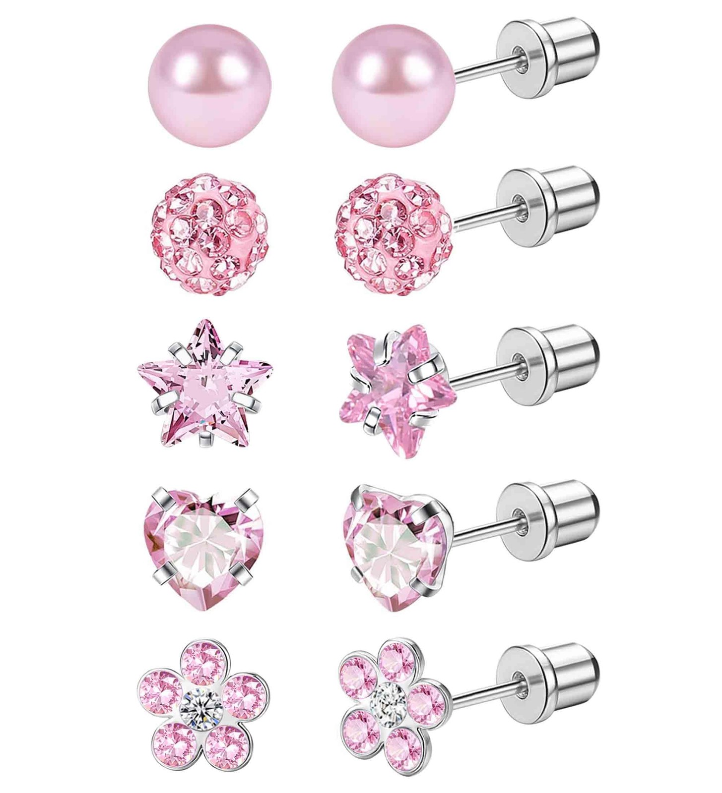 MJust 5 Pairs G23 Titanium Earrings for Women, 20g (0.8mm) x 6mm, Pinky