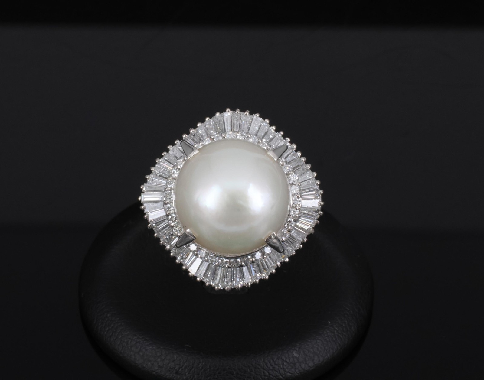 Fine 14.7mm South Seas Pearl & 1.85ct Diamond Platinum Halo Ring, 21.6g Size 8