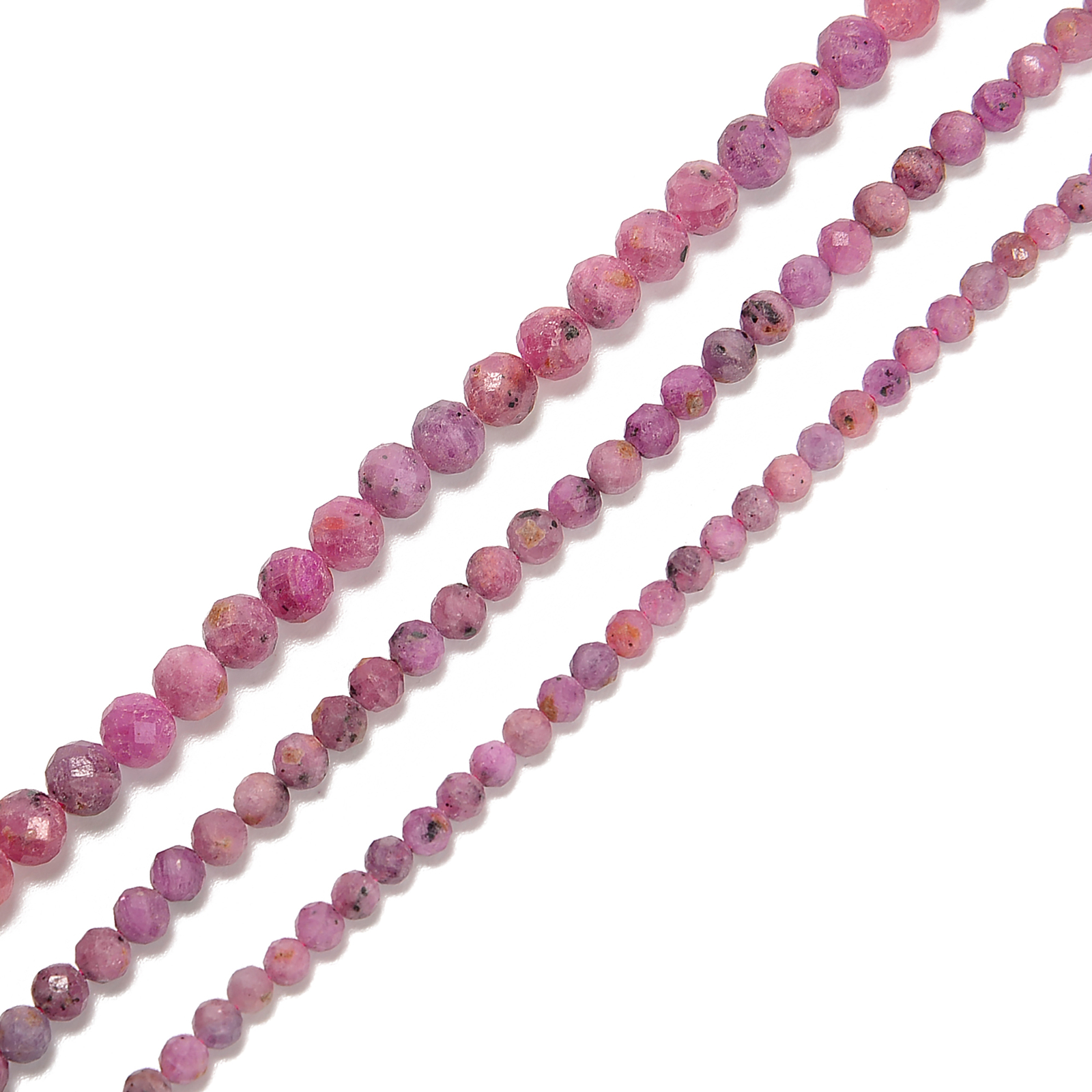 Natural Pink Red Color Ruby Faceted Round Beads Size 3mm 4mm 5.5mm 15.5” Strand