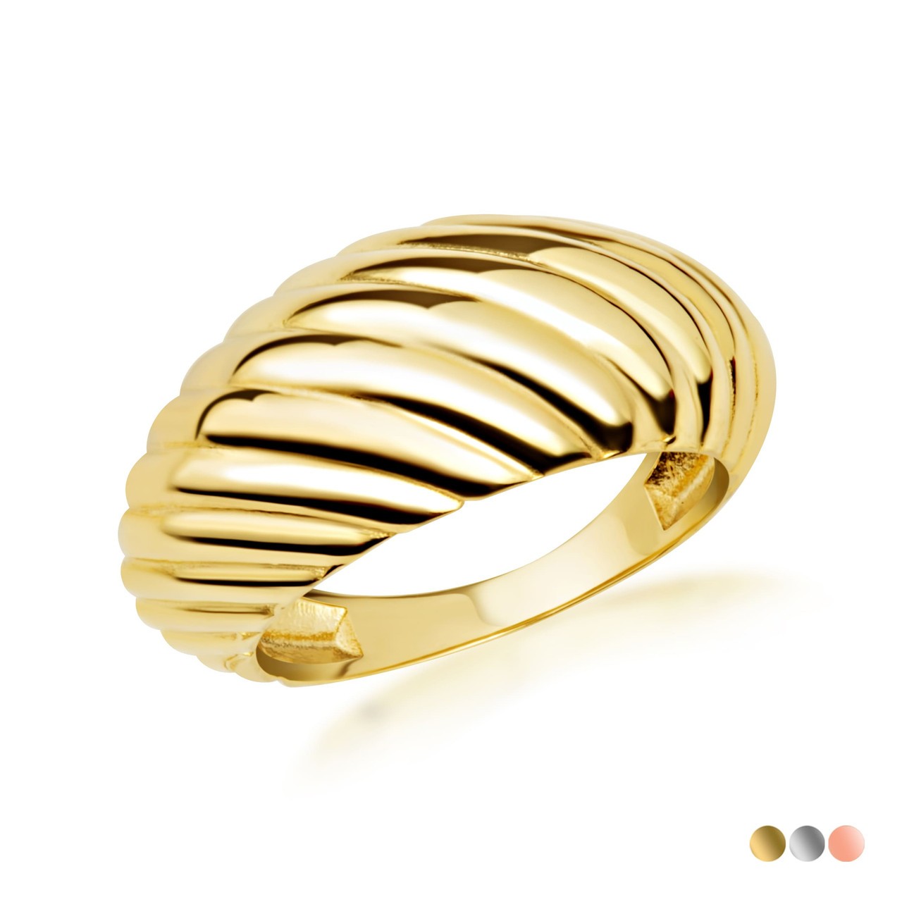 Gold Ribbed Dome Ring (Available in Yellow/Rose/White Gold)