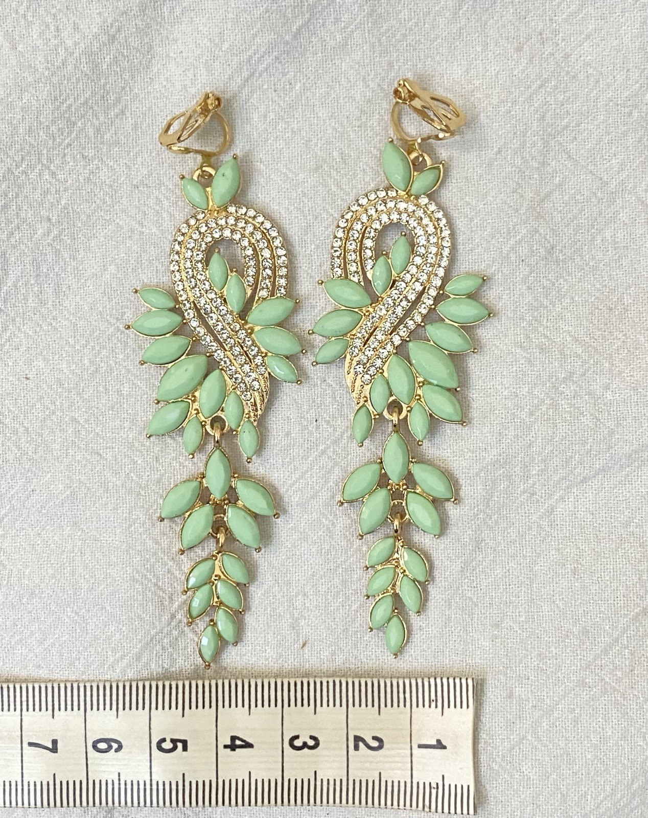 New Clip-On sparkle light green resin drop Earrings None Piercing Cuff