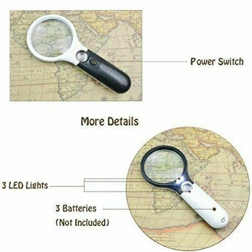 3 LED Light 45X Handheld Magnifier Reading Magnifying Glass Lens Jewelry Loupe