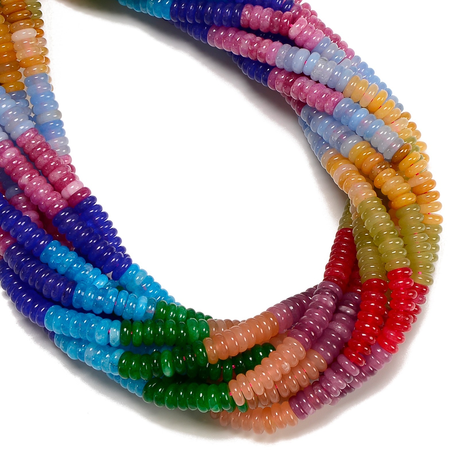 02-Multi-color Gemstone Smooth Rondelle Beads Size 2x6mm 15.5” Strand