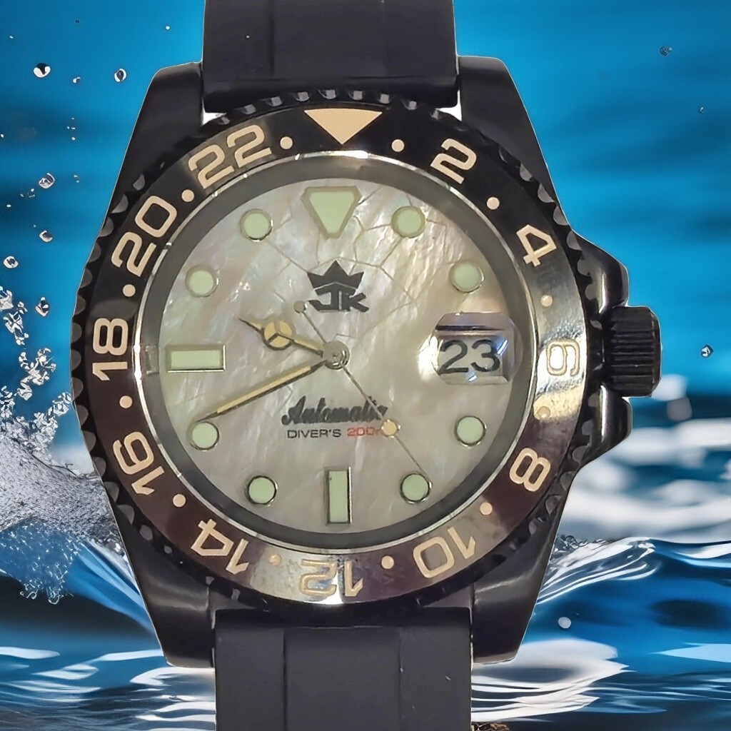 40mm Black PVD Coated Watch SS Automatic 24 Jewel Sapphire Crystal Seiko MVT